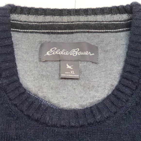 EDDIE BAUER Men's Cotton Crewneck Knit Sweater Navy Blue XL - Picture 2 of 7
